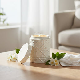 Rattan Textured Ceramic Jar - White